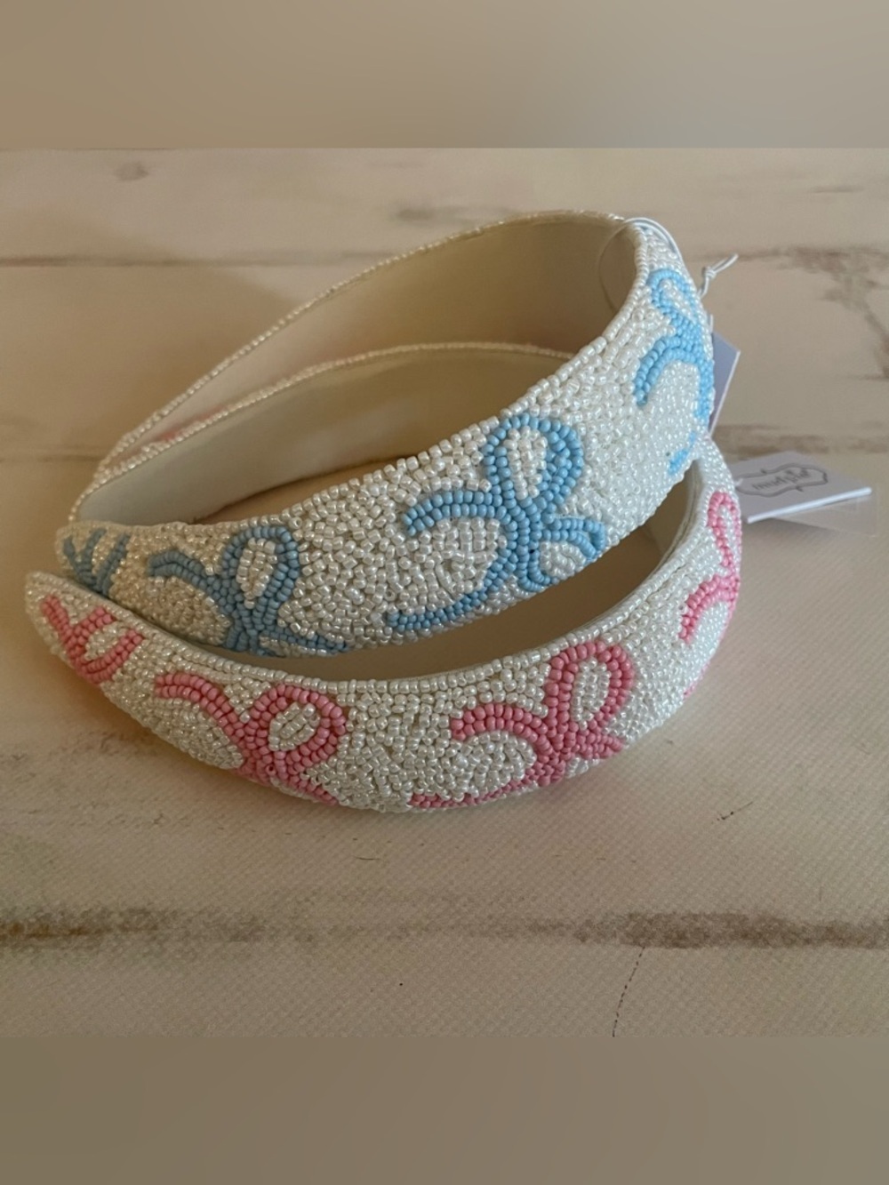 Mud Pie Beaded Bow Headband Set Pink & Blue